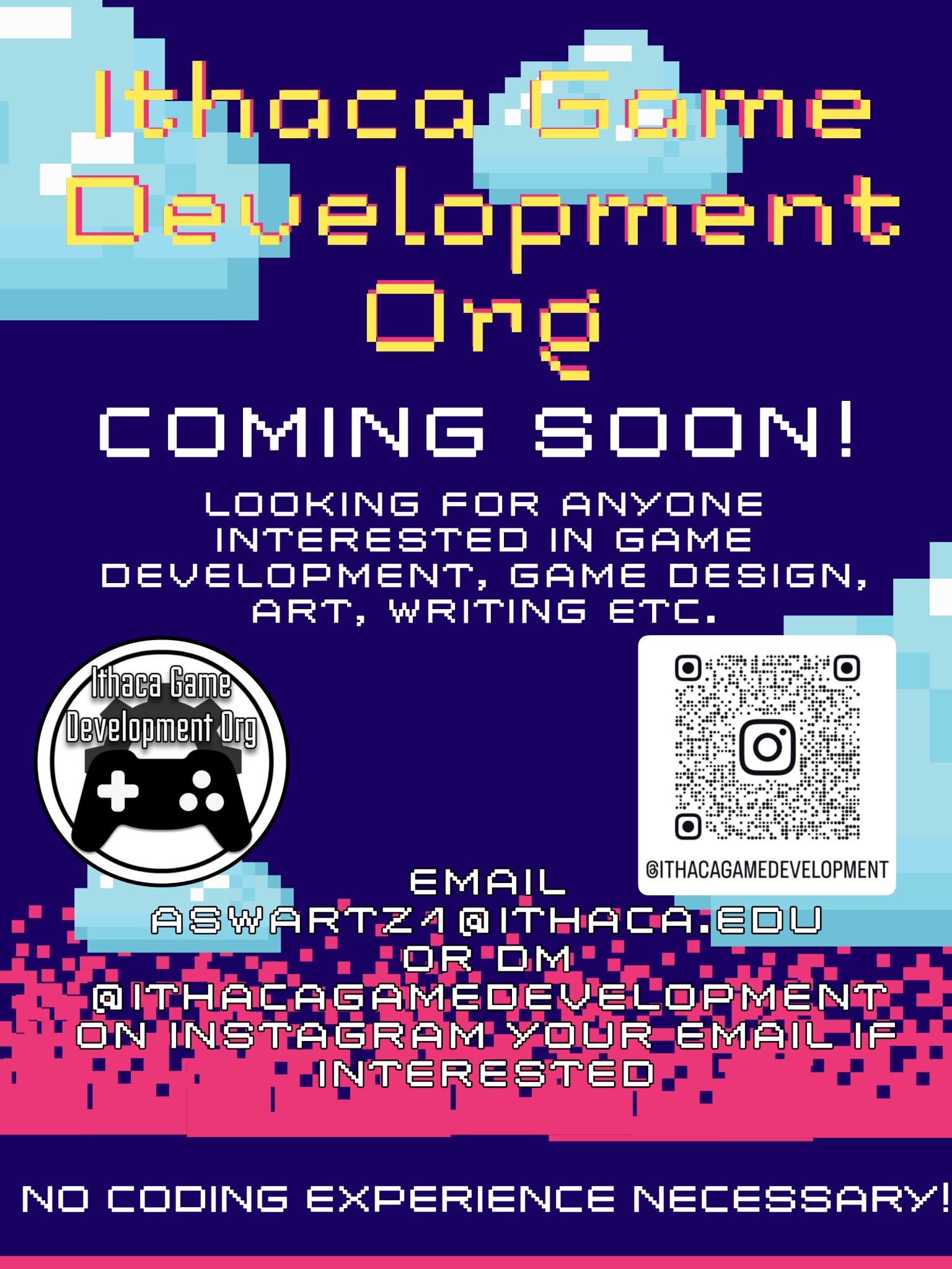 Promotional poster for the first Ithaca Game Development meeting
